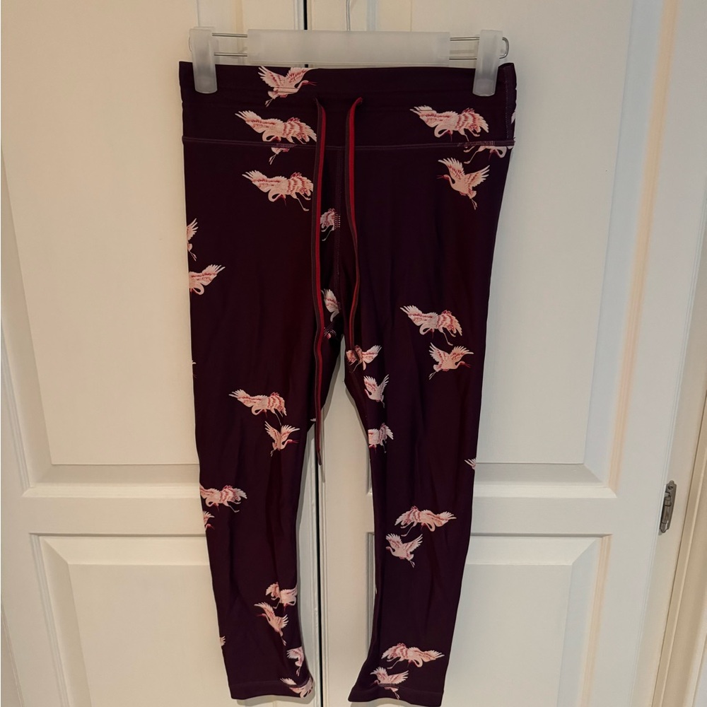 The Upside Crane Print Burgundy Tie Leggings Size S